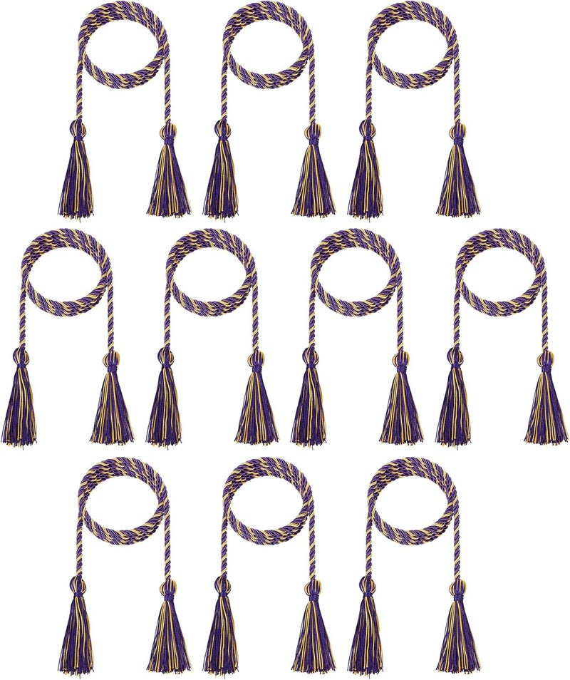 D DODOU 10 Pieces Graduation Cords Polyester Graduation Honor Braided Cords with Sewing Tassels for Bachelor, Master, Doctor 68" Long (Purple Gold) - Image 1